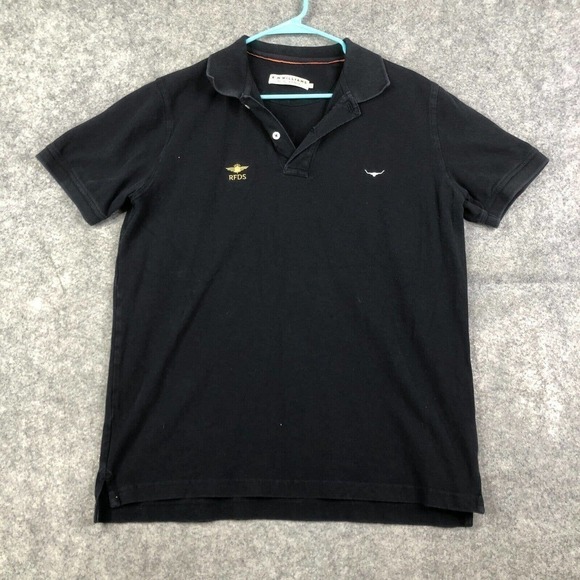 RM Williams Polo Shirt Men’s Large Short Sleeve Rough Wash Black Australia RFDS - Picture 1 of 9